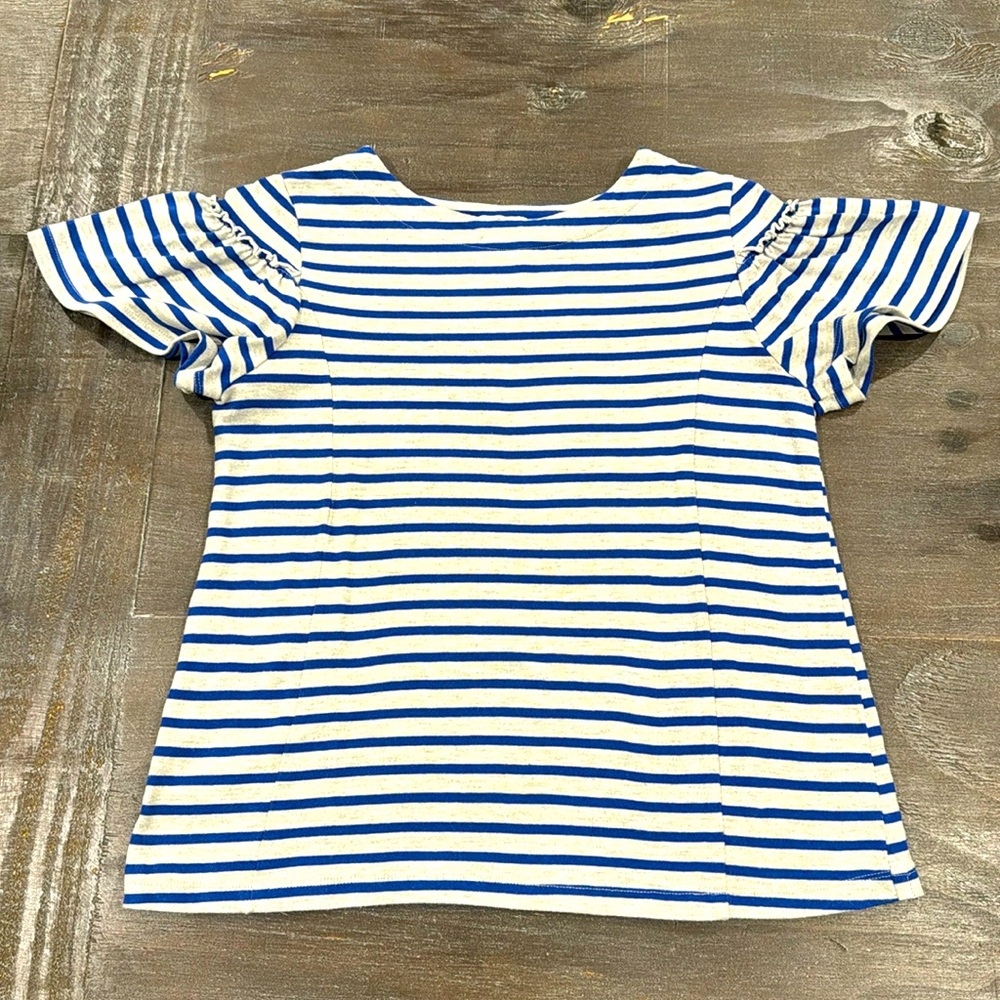 ANTHROPOLOGIE Lili's Closet Blue Striped Ruffle Flare Sleeve Navy Grey Top S